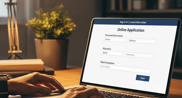 Close-up of a hand filling out an online payday loan application on a laptop