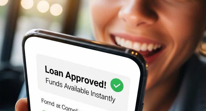 Person excitedly receiving loan approval notification on smartphone, representing instant payday loans