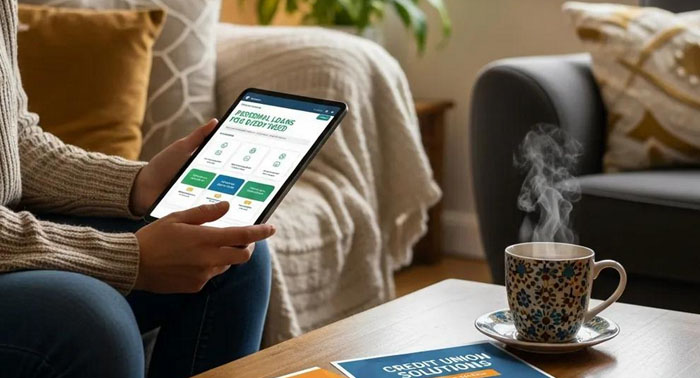 Person comparing short-term loan options on a tablet from home