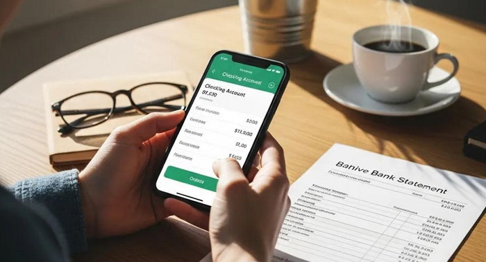 Person checking bank account balance on a smartphone to confirm active checking account