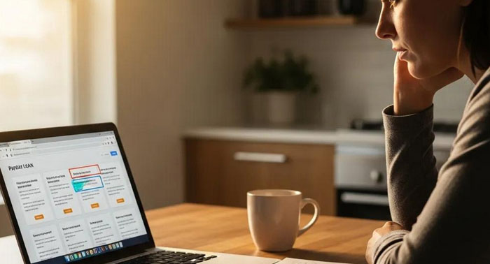 Person at a kitchen table reviewing bills on a laptop — accessible short‑term loans