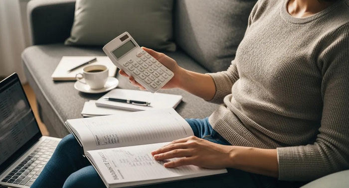 person with calculator and form