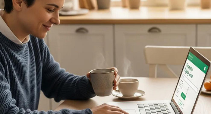 Person using a laptop in a cozy home — trusted online financial security