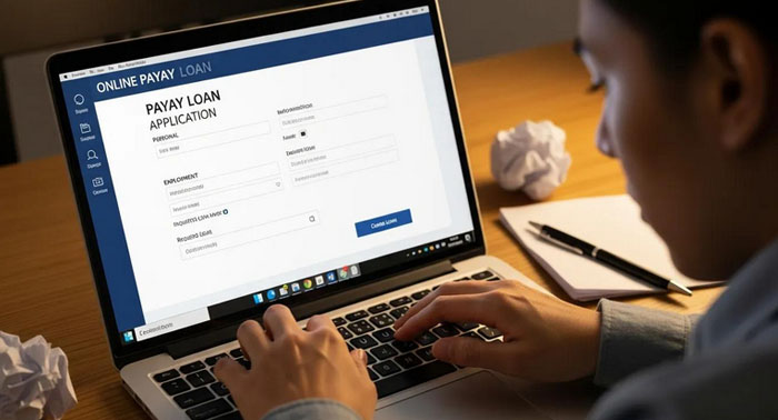 A consumer checking credit and loan processing terms online