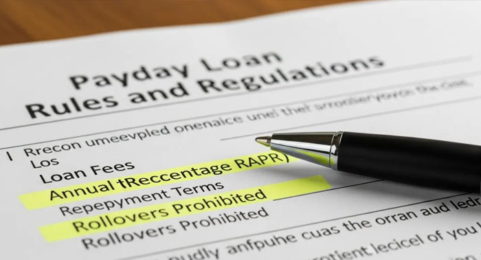 Close-up of a document and pen highlighting payday loan rules