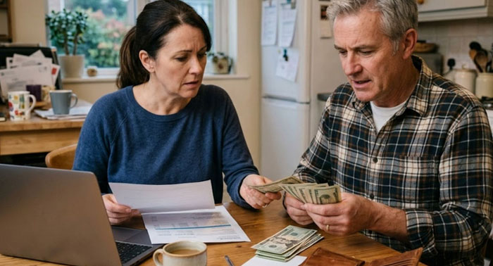 Person at a kitchen table reviewing bills on a laptop — accessible short‑term loans