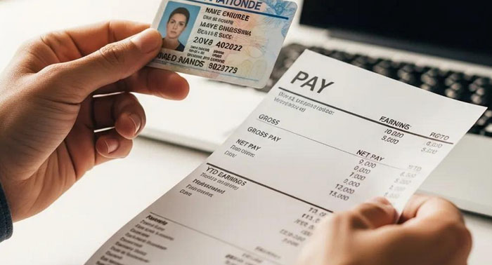 Hands filling out a payday loan application on a smartphone with a calculator nearby