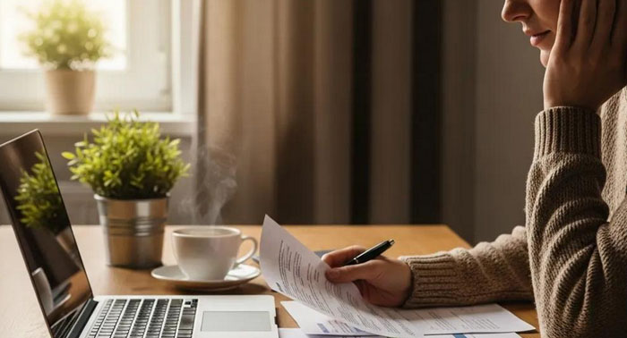 Person reviewing a credit report at a desk