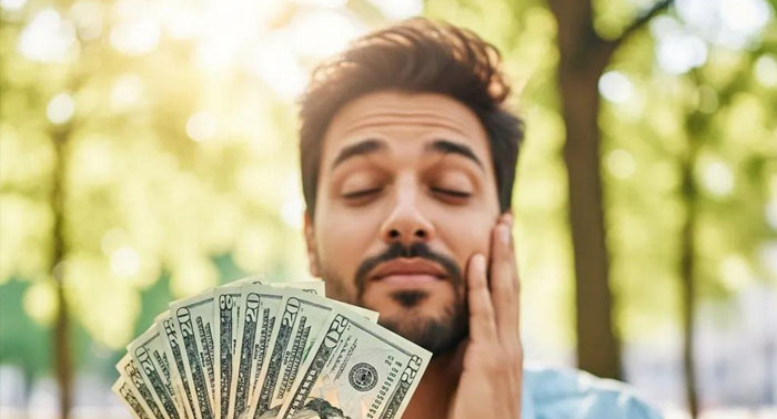 Person holding cash, relieved after finding quick funds