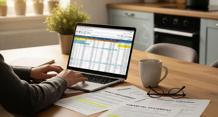 Person using a laptop in a cozy home — trusted online financial security