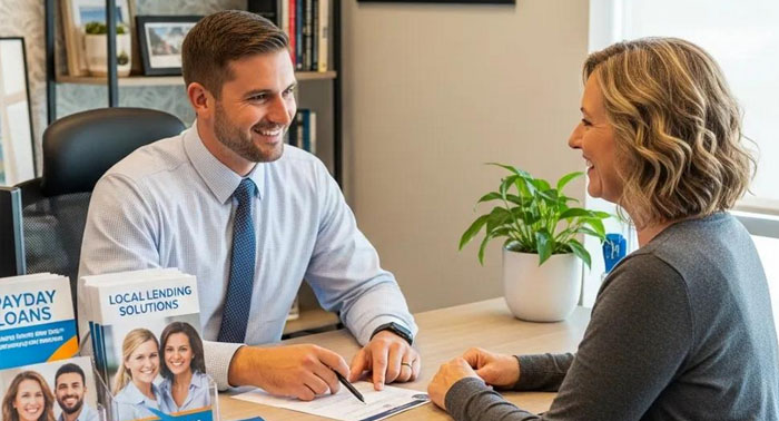 Loan officer helping a client at a local office