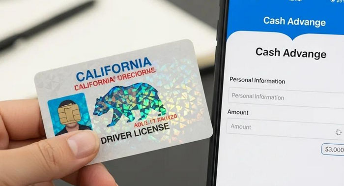 California driver's license next to a phone showing an application