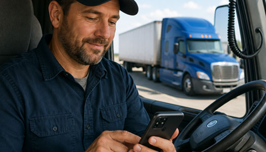 Truck driver using a smartphone to complete an online loan application
